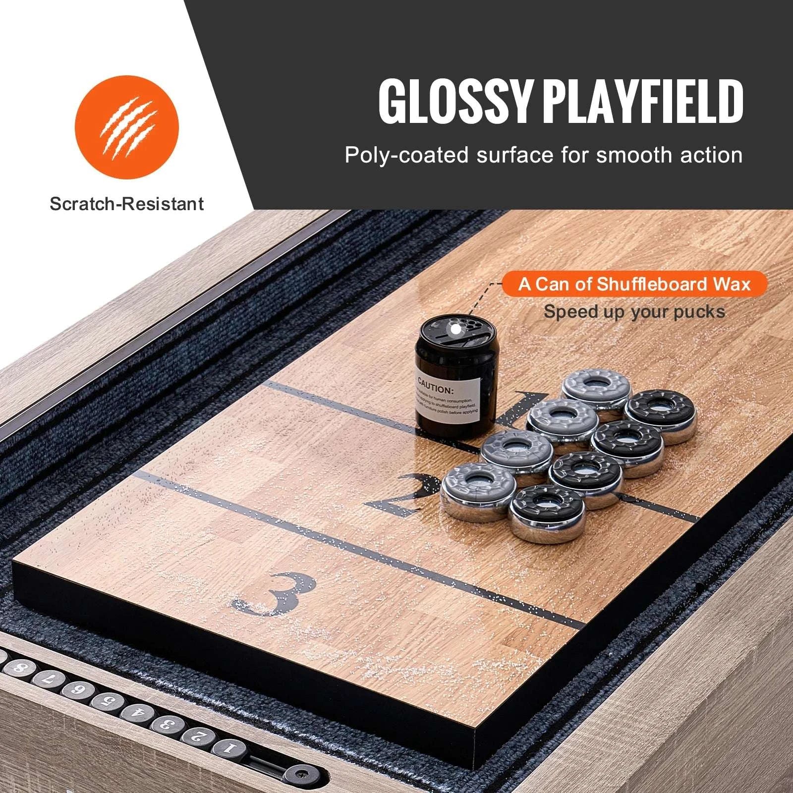 9 Ft LED Shuffleboard Table with Bowling Game 2-in-1 Set - Image 4