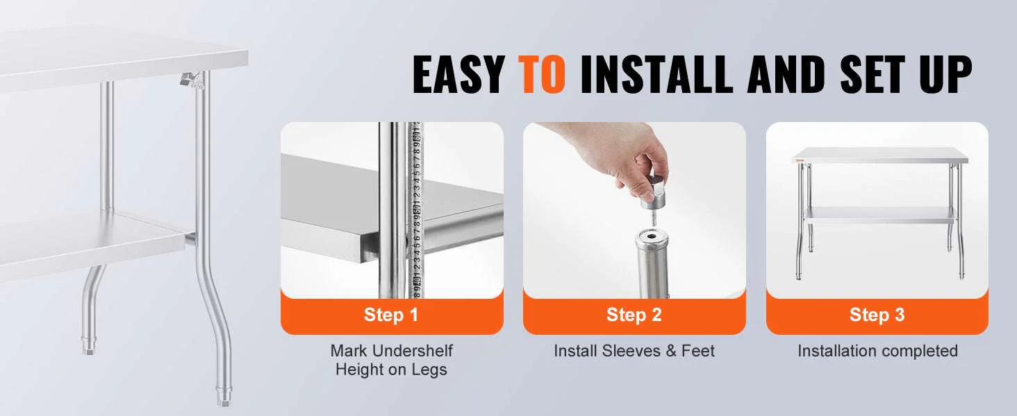 Stainless Steel Folding Work Table with Adjustable Shelf Storage - Image 11