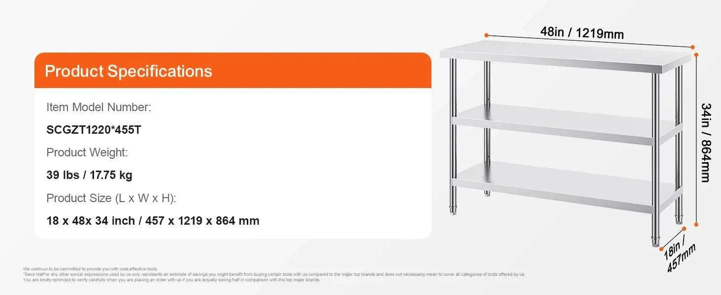 Stainless Steel Food Prep Table with Adjustable Shelves for Kitchen - Image 17