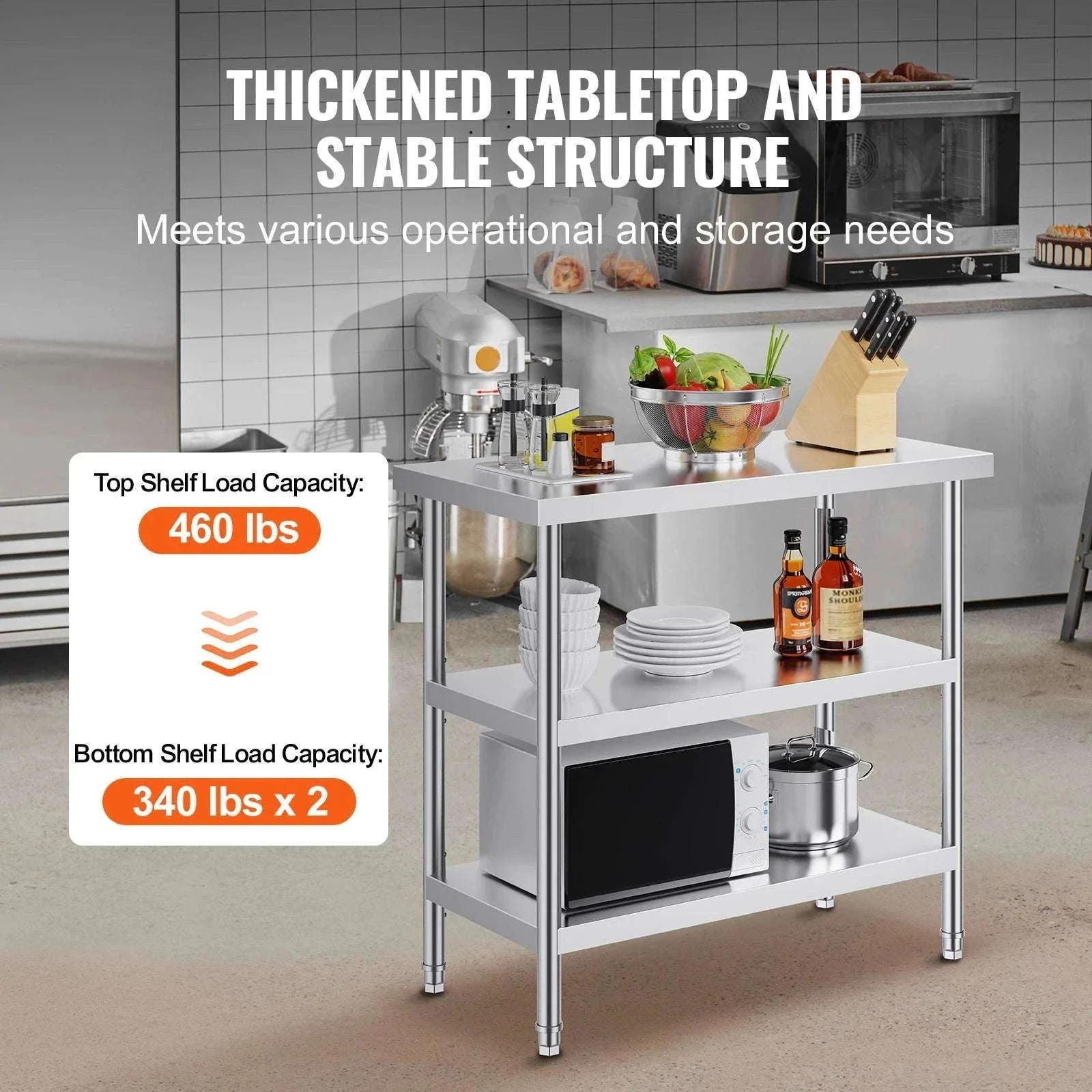 Stainless Steel Food Prep Table with Adjustable Shelves for Kitchen - Image 6