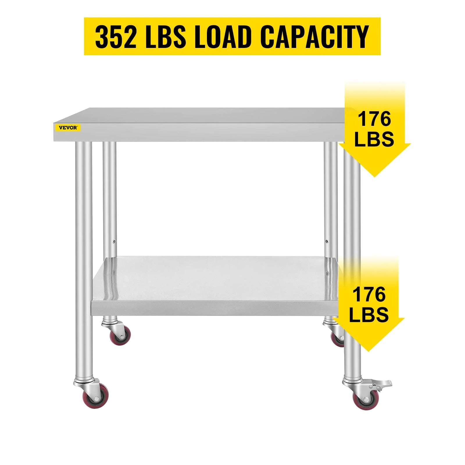 Stainless Steel Kitchen Prep Table with Wheels & Adjustable Shelf - Image 12