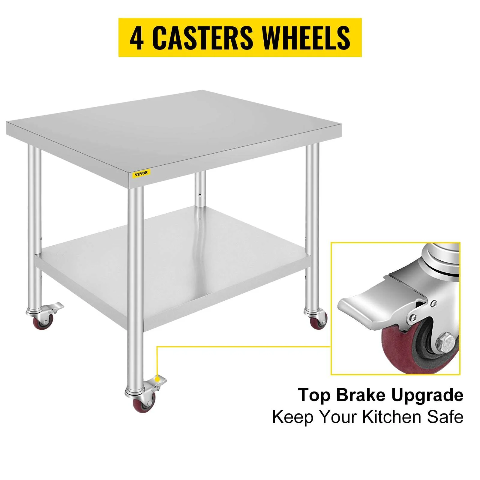 Stainless Steel Kitchen Prep Table with Wheels & Adjustable Shelf - Image 13