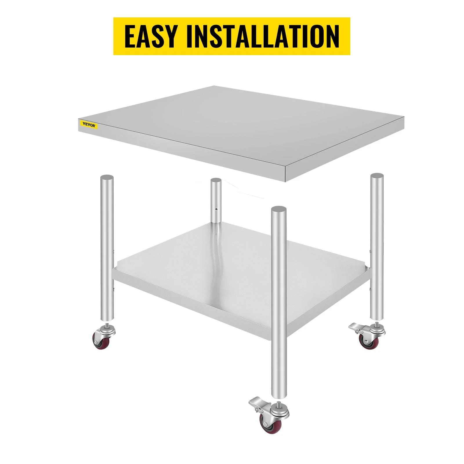 Stainless Steel Kitchen Prep Table with Wheels & Adjustable Shelf - Image 15