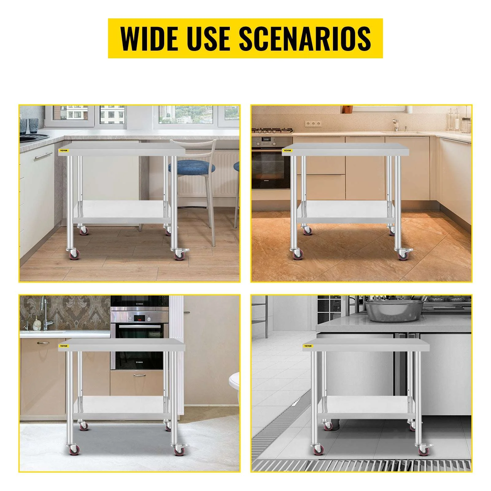 Stainless Steel Kitchen Prep Table with Wheels & Adjustable Shelf - Image 16