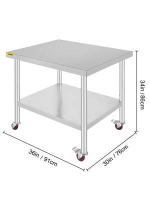 Stainless Steel Kitchen Prep Table with Wheels & Adjustable Shelf - Image 17