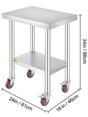 Stainless Steel Kitchen Prep Table with Wheels & Adjustable Shelf - Image 19