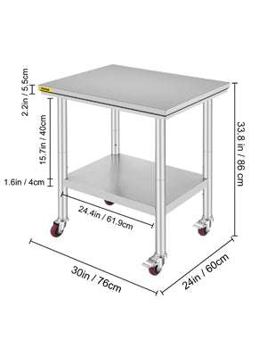 Stainless Steel Kitchen Prep Table with Wheels & Adjustable Shelf - Image 21