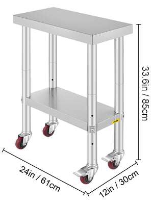 Stainless Steel Kitchen Prep Table with Wheels & Adjustable Shelf - Image 23