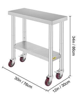 Stainless Steel Kitchen Prep Table with Wheels & Adjustable Shelf - Image 25