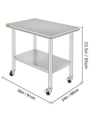 Stainless Steel Kitchen Prep Table with Wheels & Adjustable Shelf - Image 27