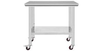 Stainless Steel Kitchen Prep Table with Wheels & Adjustable Shelf - Image 28