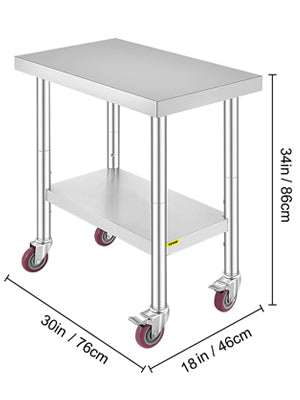 Stainless Steel Kitchen Prep Table with Wheels & Adjustable Shelf - Image 29