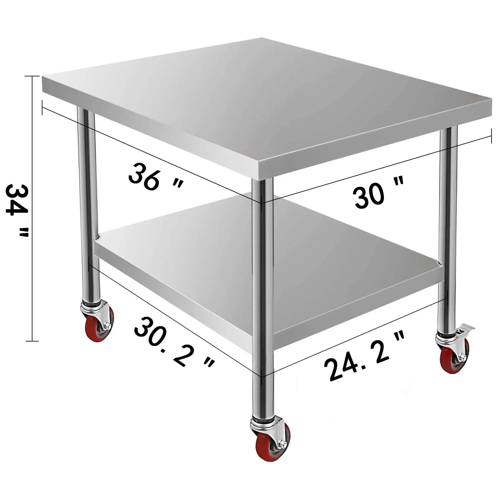 Stainless Steel Kitchen Prep Table with Wheels & Adjustable Shelf - Image 31
