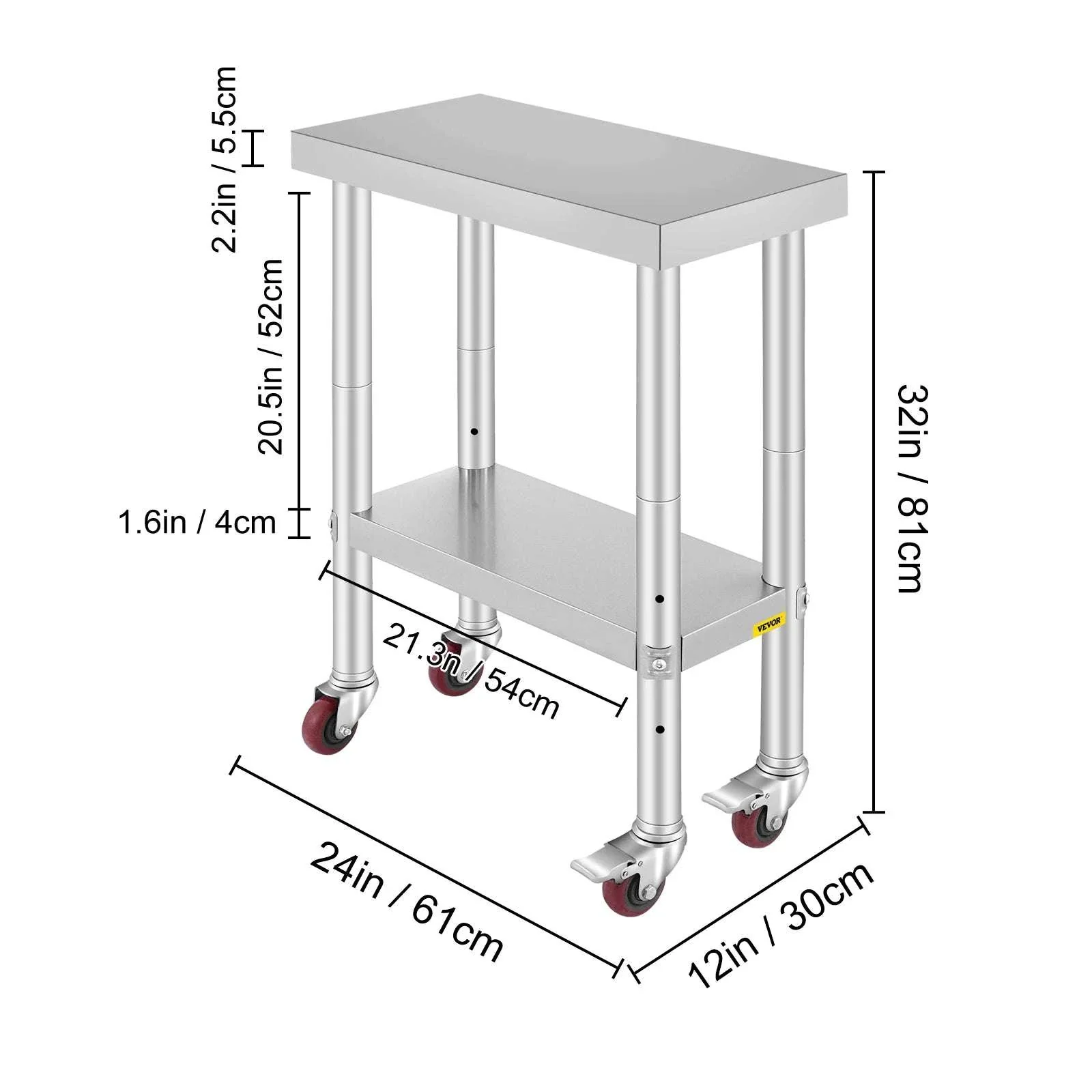 Stainless Steel Kitchen Prep Table with Wheels & Adjustable Shelf - Image 32