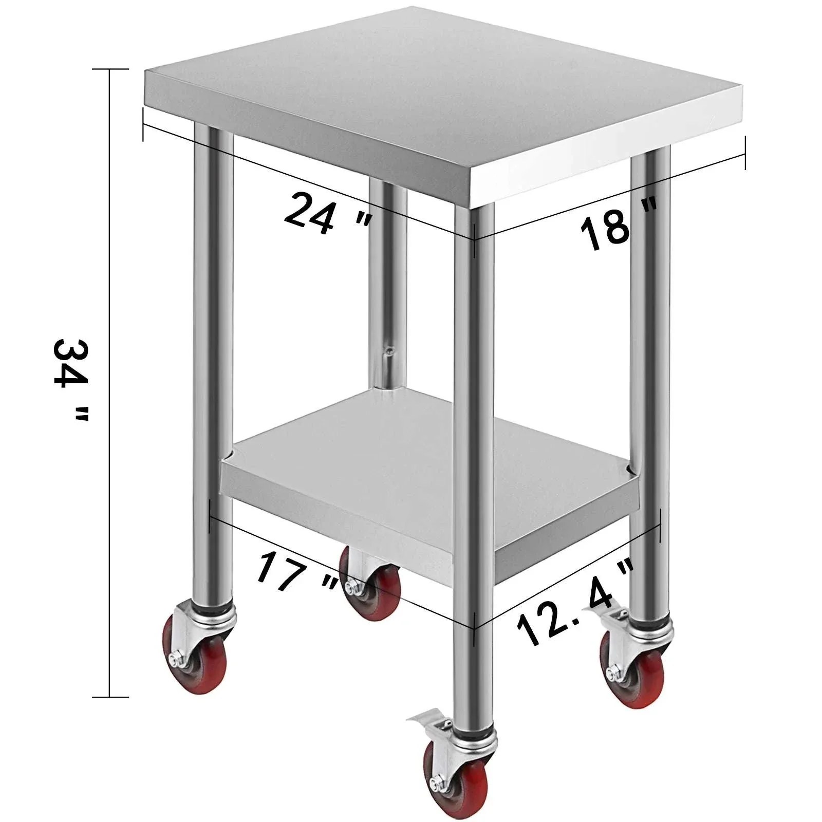 Stainless Steel Kitchen Prep Table with Wheels & Adjustable Shelf - Image 33