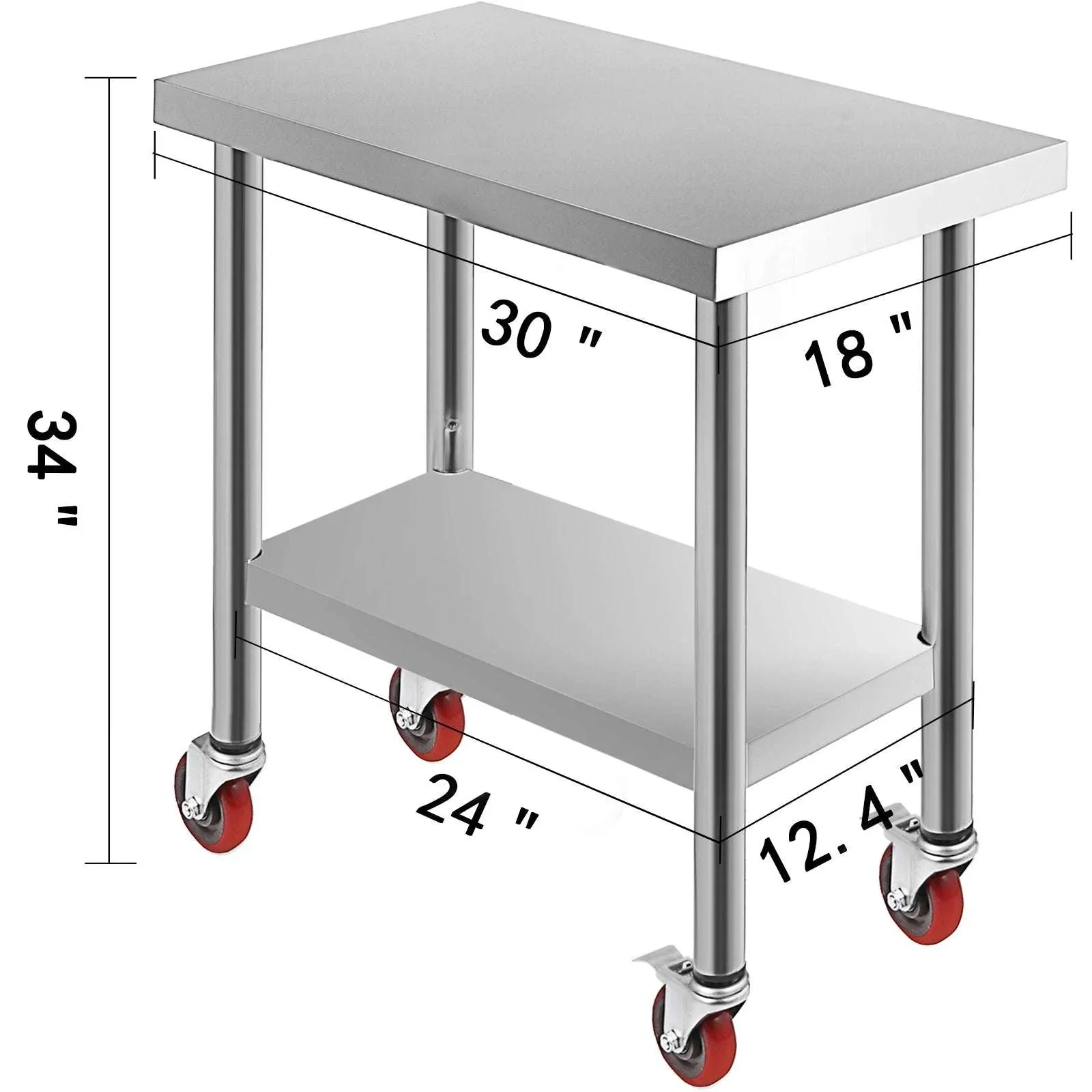 Stainless Steel Kitchen Prep Table with Wheels & Adjustable Shelf - Image 34