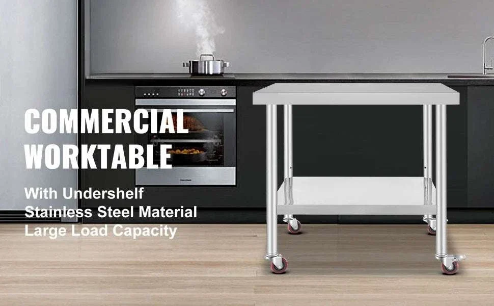 Stainless Steel Kitchen Prep Table with Wheels & Adjustable Shelf - Image 8