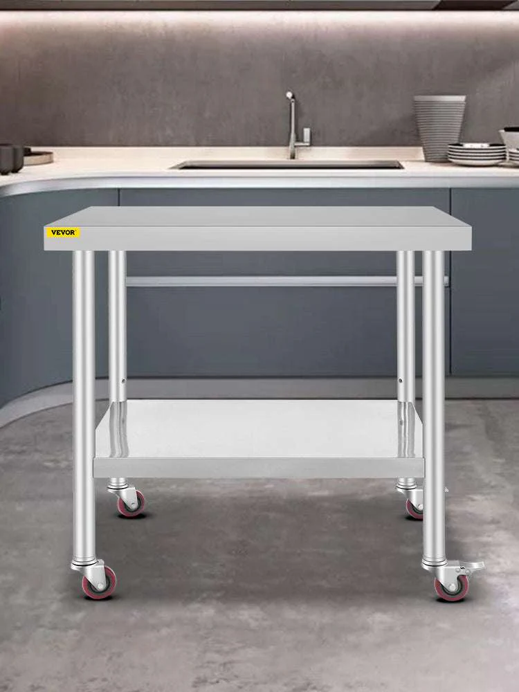 Stainless Steel Kitchen Prep Table with Wheels & Adjustable Shelf - Image 9
