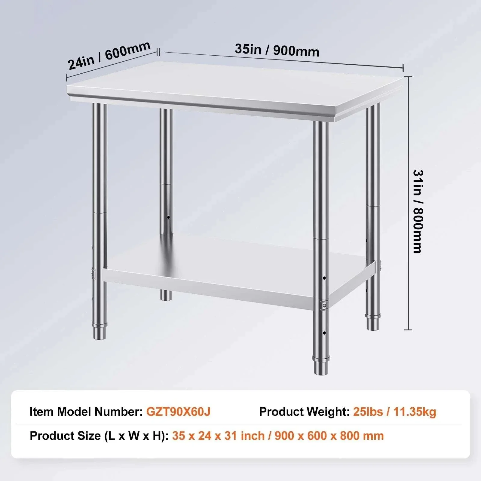 Stainless Steel Kitchen Work Table with Adjustable Shelf - Image 10