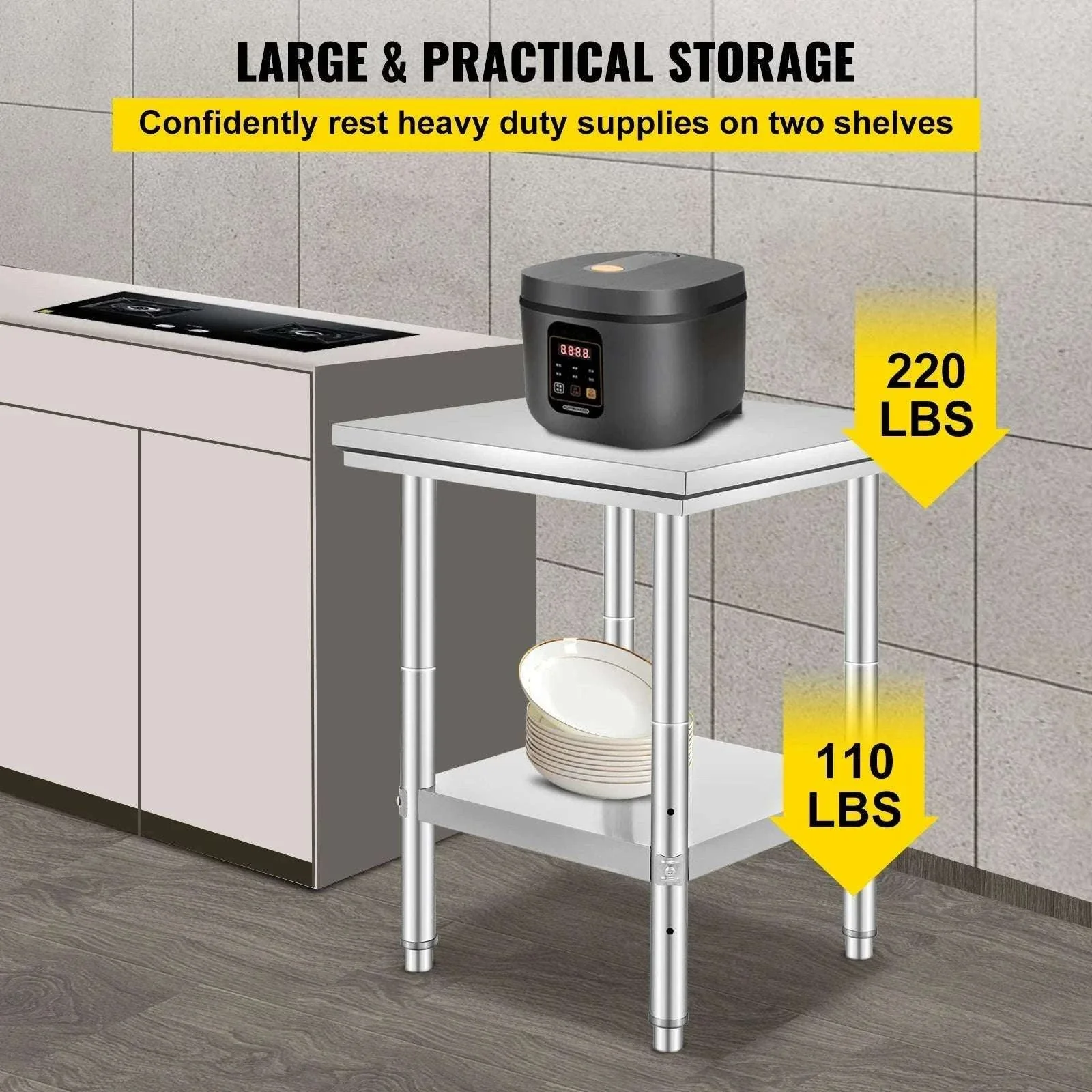 Stainless Steel Kitchen Work Table with Adjustable Shelf - Image 4