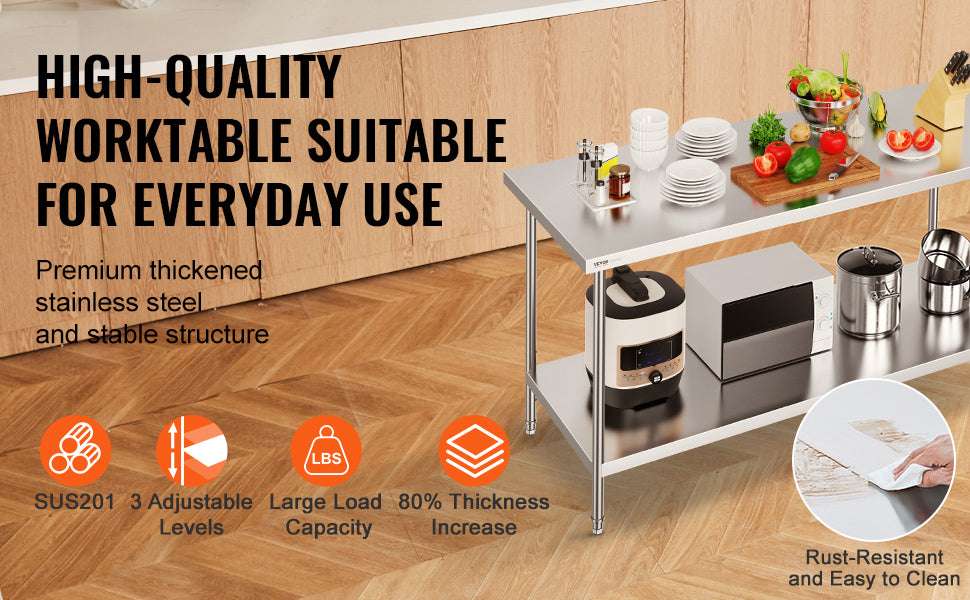 Stainless Steel Work Table with Adjustable Shelves for Kitchen Use - Image 9