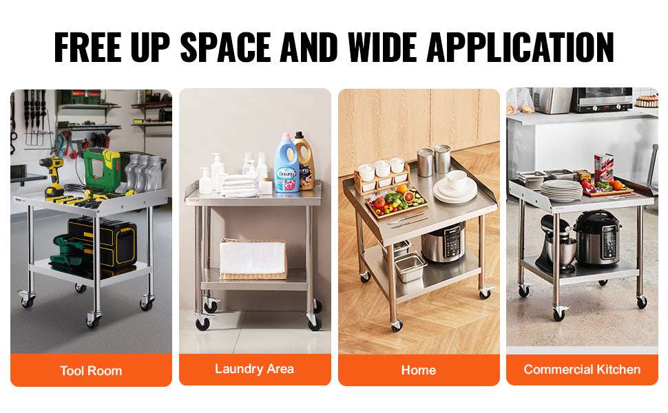 Stainless Steel Work Table with Wheels & Backsplash Prep Station - Image 12
