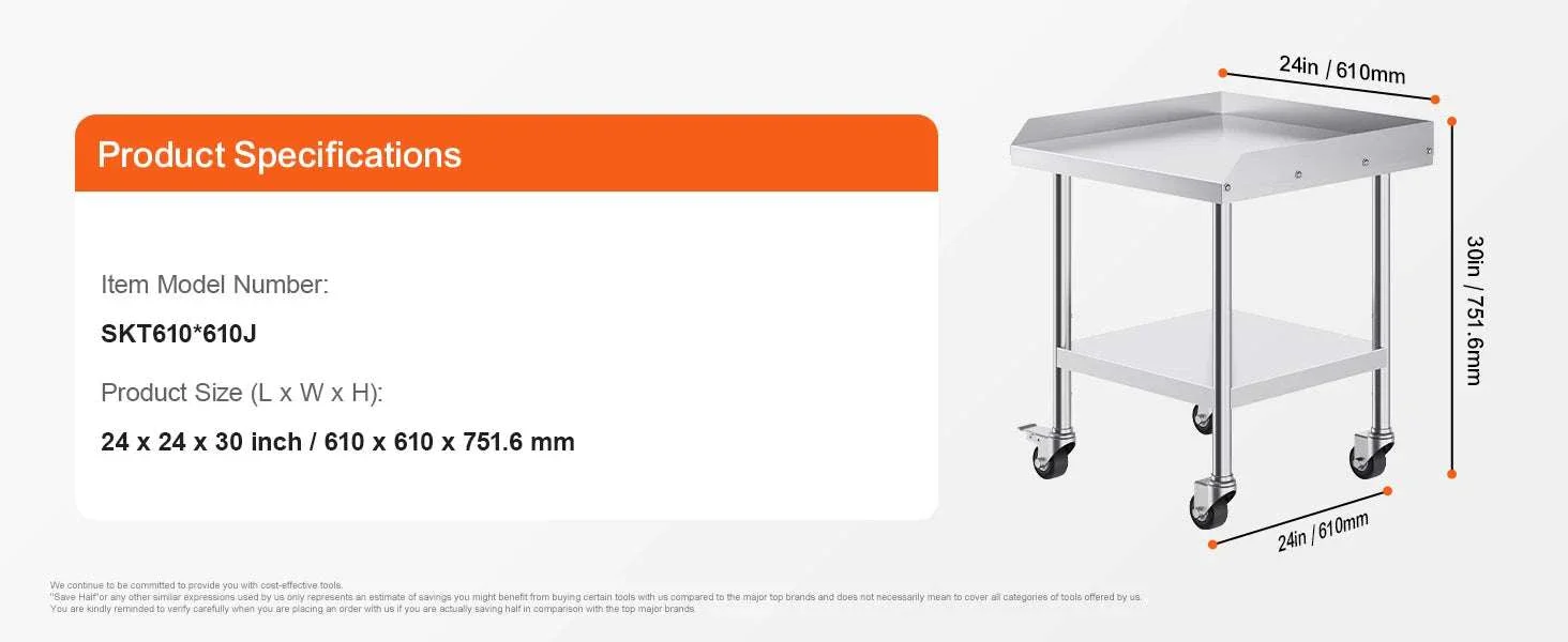 Stainless Steel Work Table with Wheels & Backsplash Prep Station - Image 14