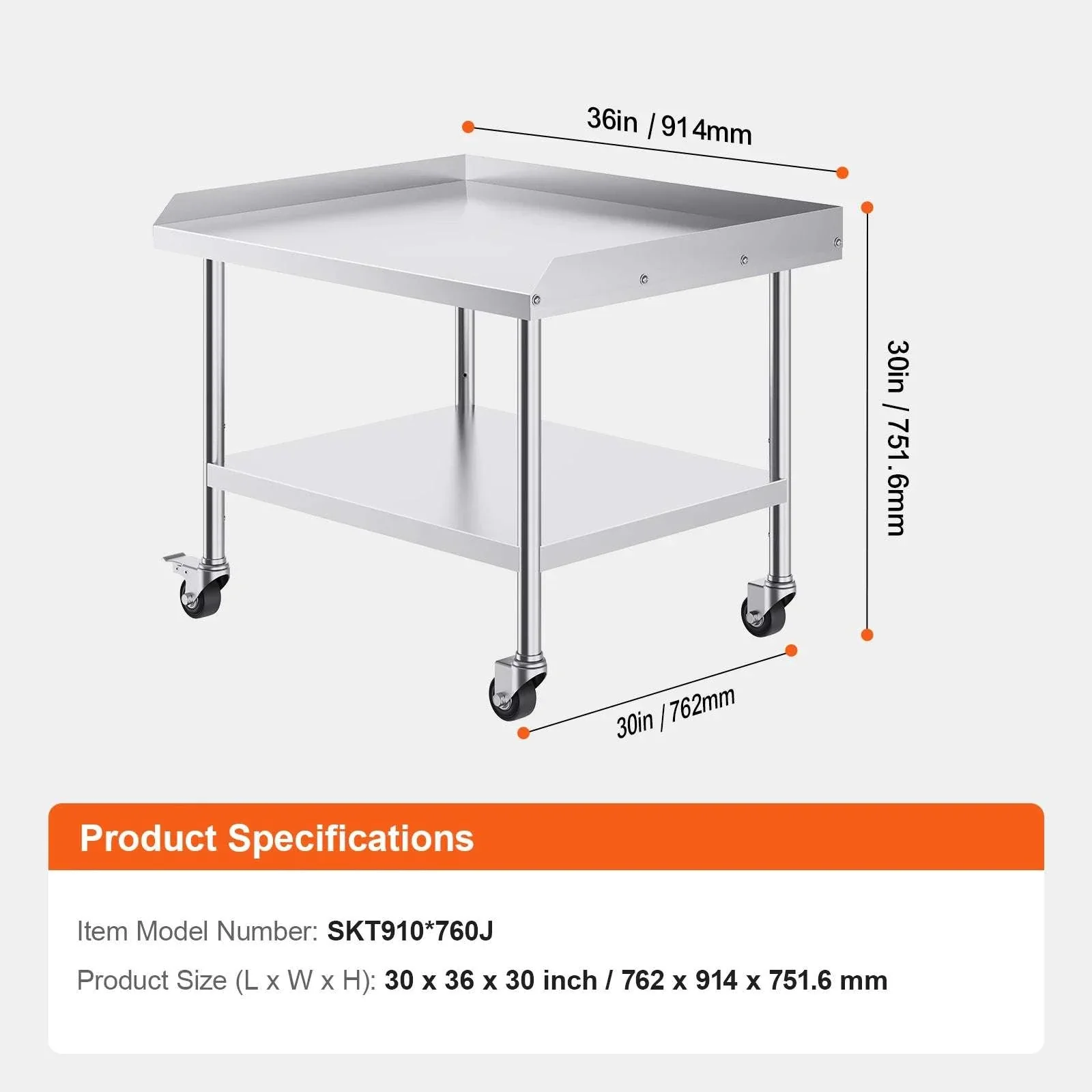 Stainless Steel Work Table with Wheels & Backsplash Prep Station - Image 16