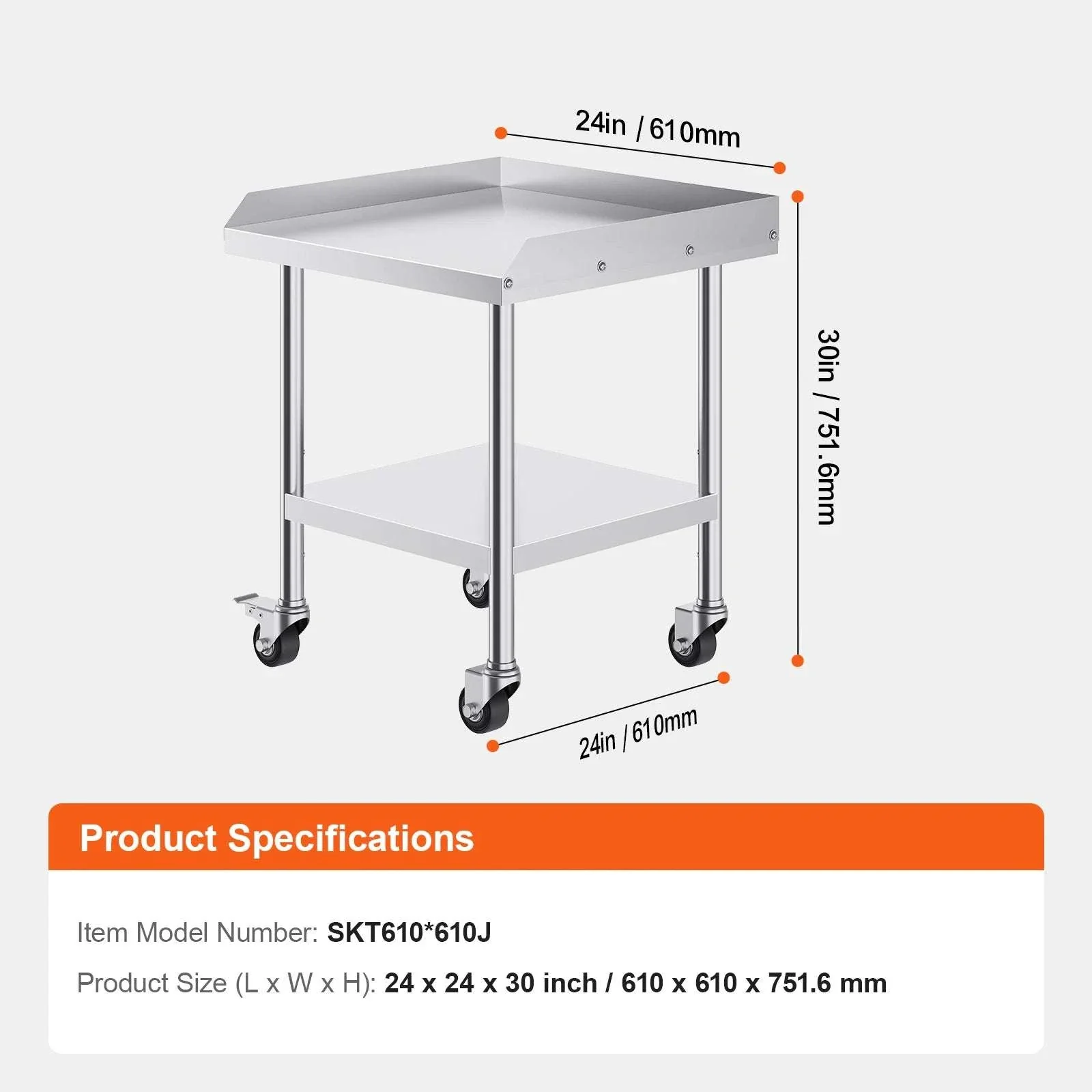 Stainless Steel Work Table with Wheels & Backsplash Prep Station - Image 17
