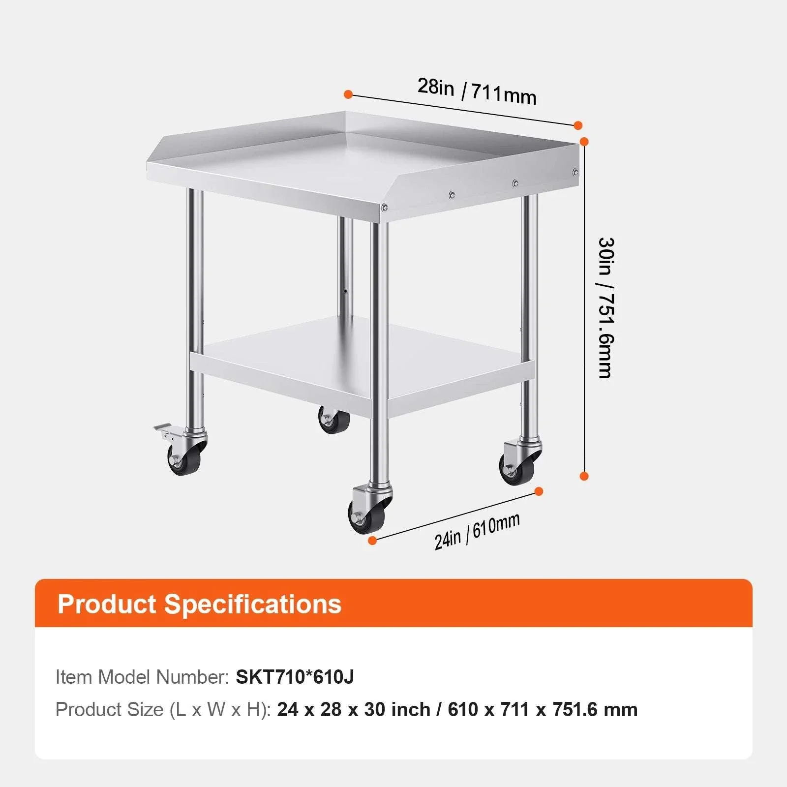 Stainless Steel Work Table with Wheels & Backsplash Prep Station - Image 18
