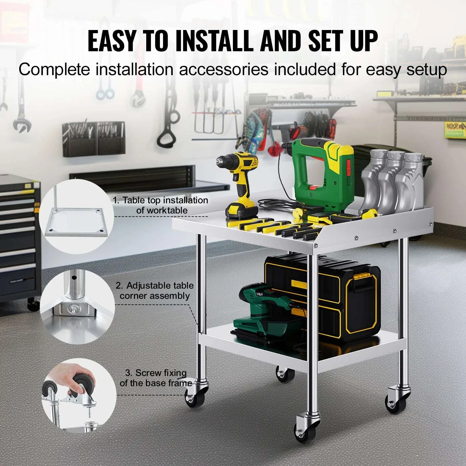 Stainless Steel Work Table with Wheels & Backsplash Prep Station - Image 4