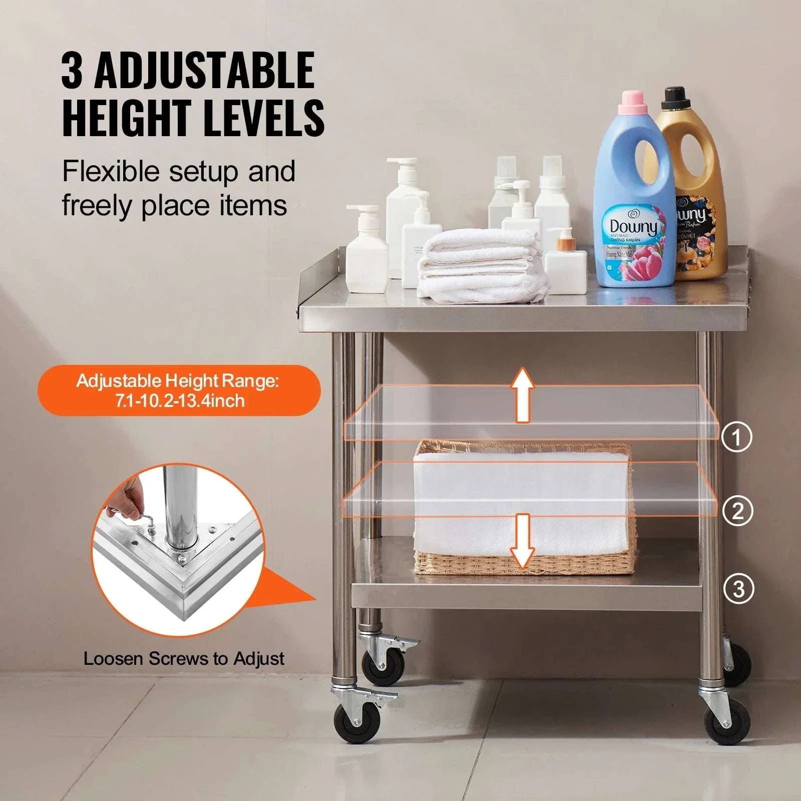 Stainless Steel Work Table with Wheels & Backsplash Prep Station - Image 5