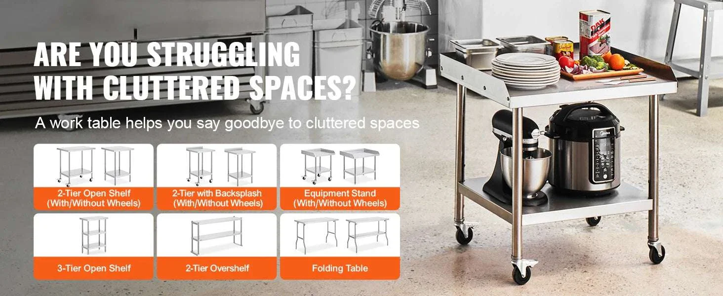 Stainless Steel Work Table with Wheels & Backsplash Prep Station - Image 8