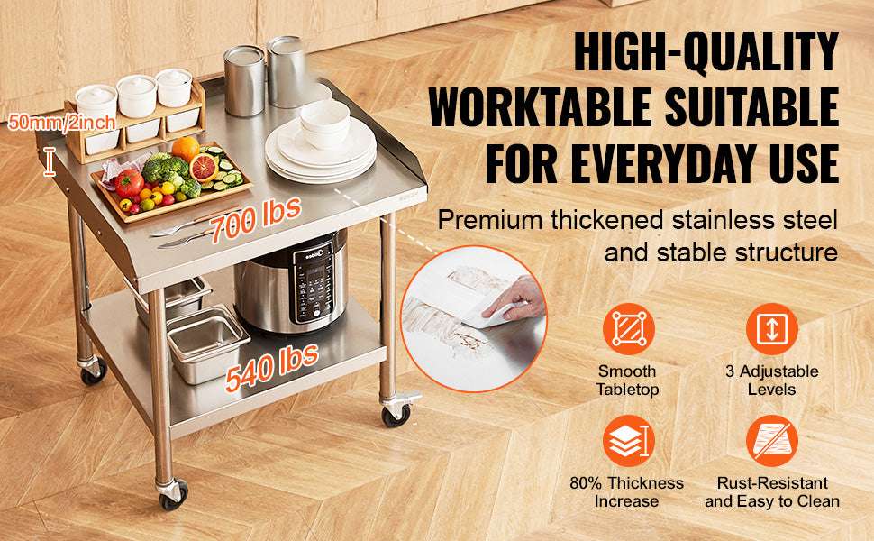 Stainless Steel Work Table with Wheels & Backsplash Prep Station - Image 9