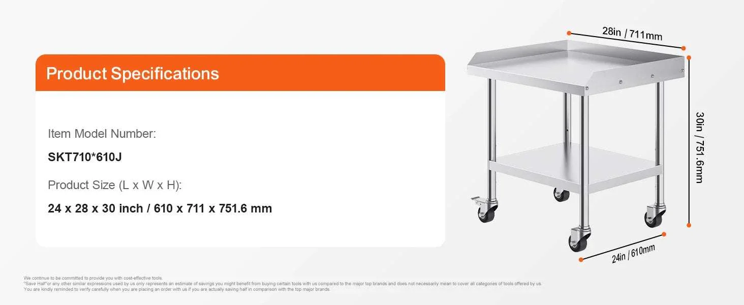 Stainless Steel Work Table with Wheels and Adjustable Shelf - Image 15