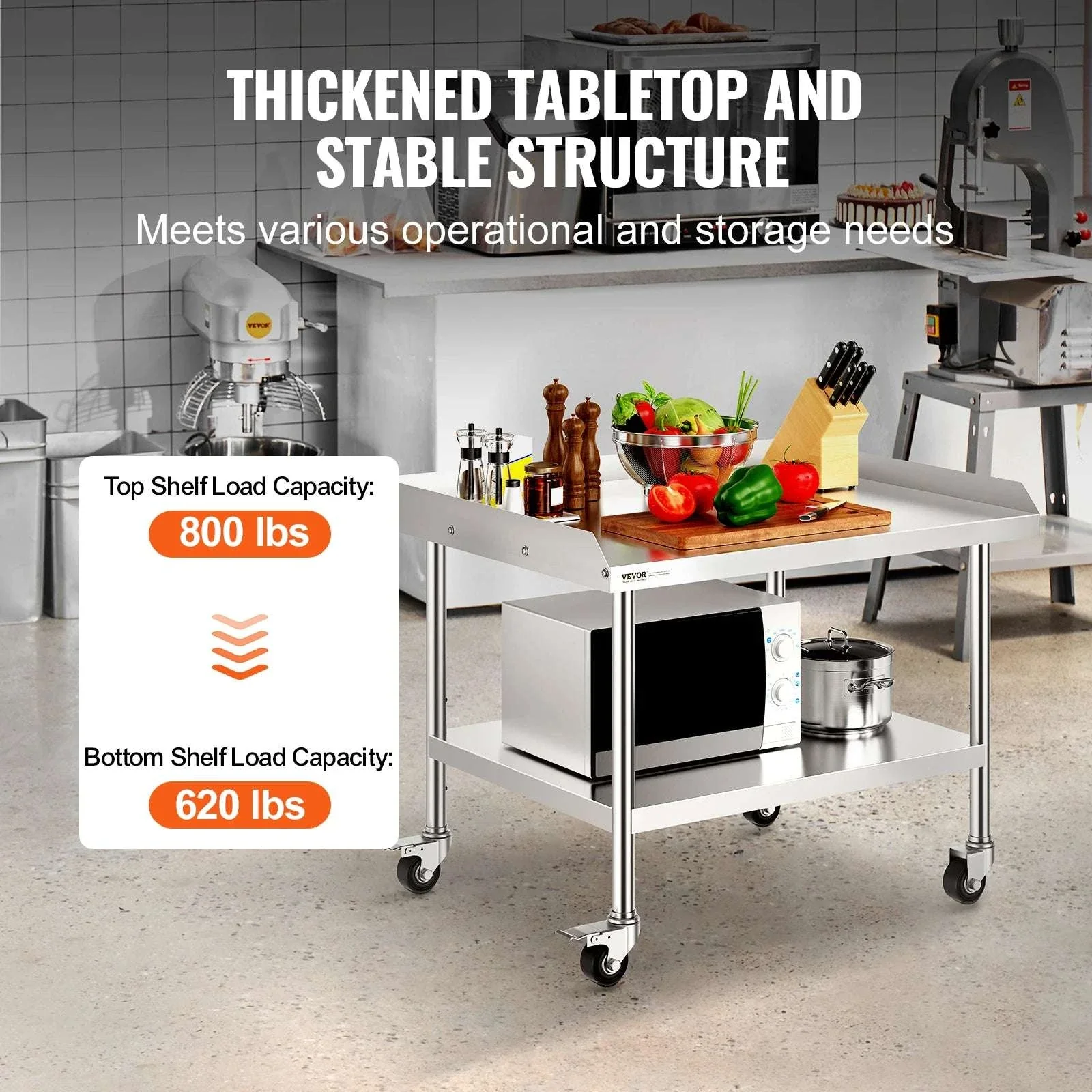 Stainless Steel Work Table with Wheels and Adjustable Shelf - Image 3