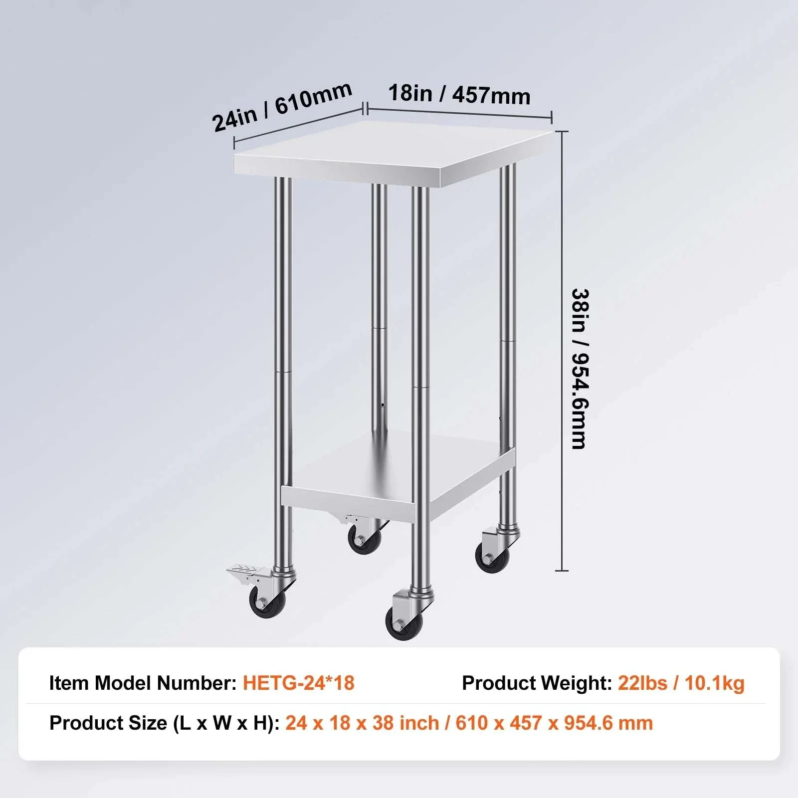 Stainless Steel Work Table with Wheels & Adjustable Shelves - Image 12