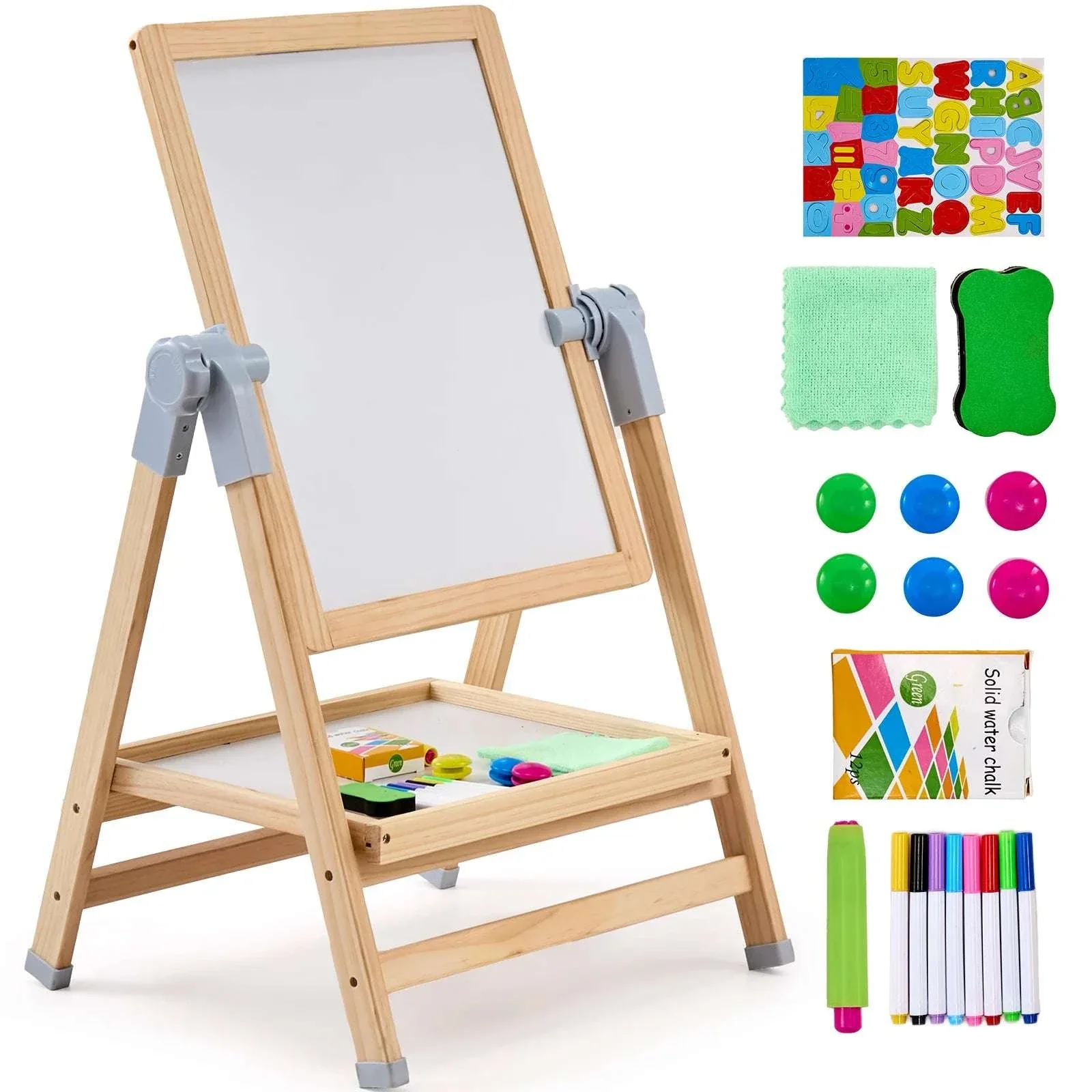 Kids Art Easel with Magnetic Board and Adjustable Height