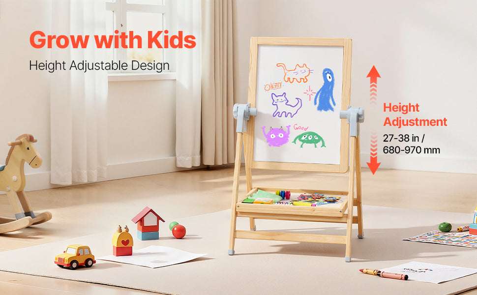 Kids Art Easel with Magnetic Board and Adjustable Height - Image 10