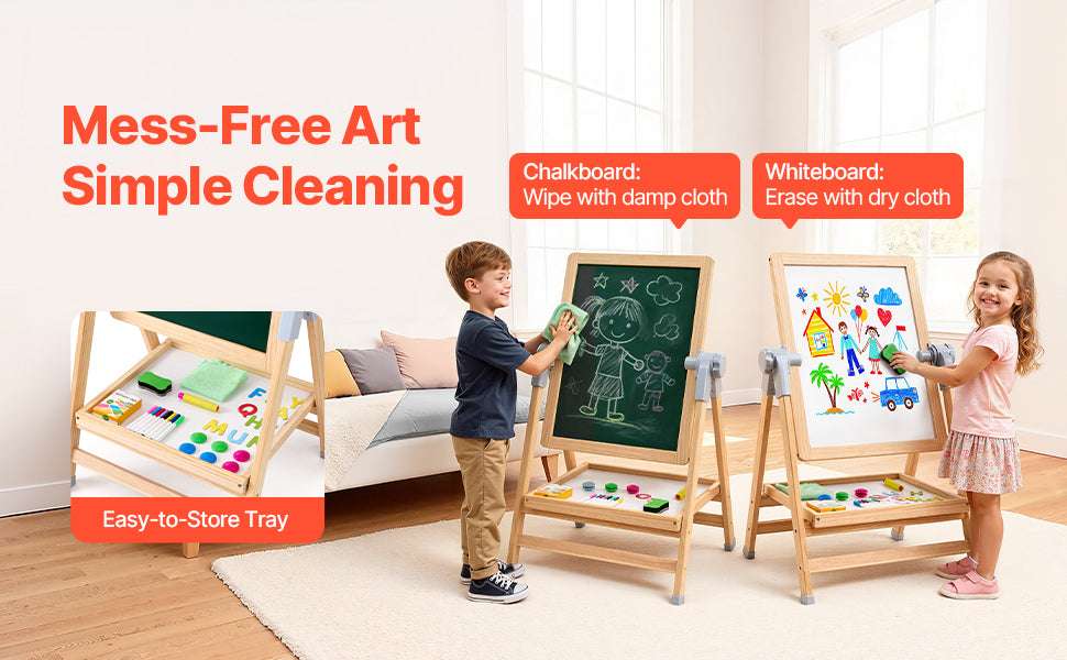 Kids Art Easel with Magnetic Board and Adjustable Height - Image 11
