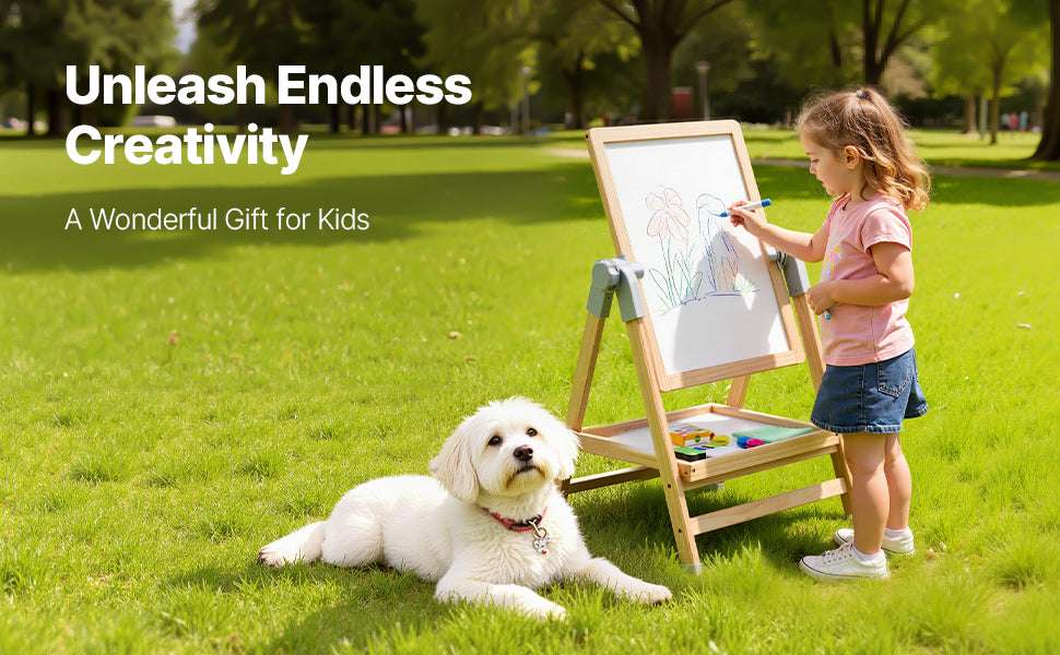 Kids Art Easel with Magnetic Board and Adjustable Height - Image 12