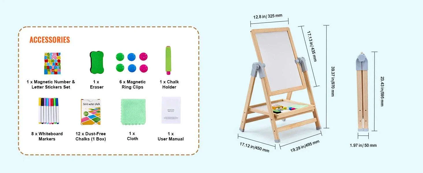 Kids Art Easel with Magnetic Board and Adjustable Height - Image 13