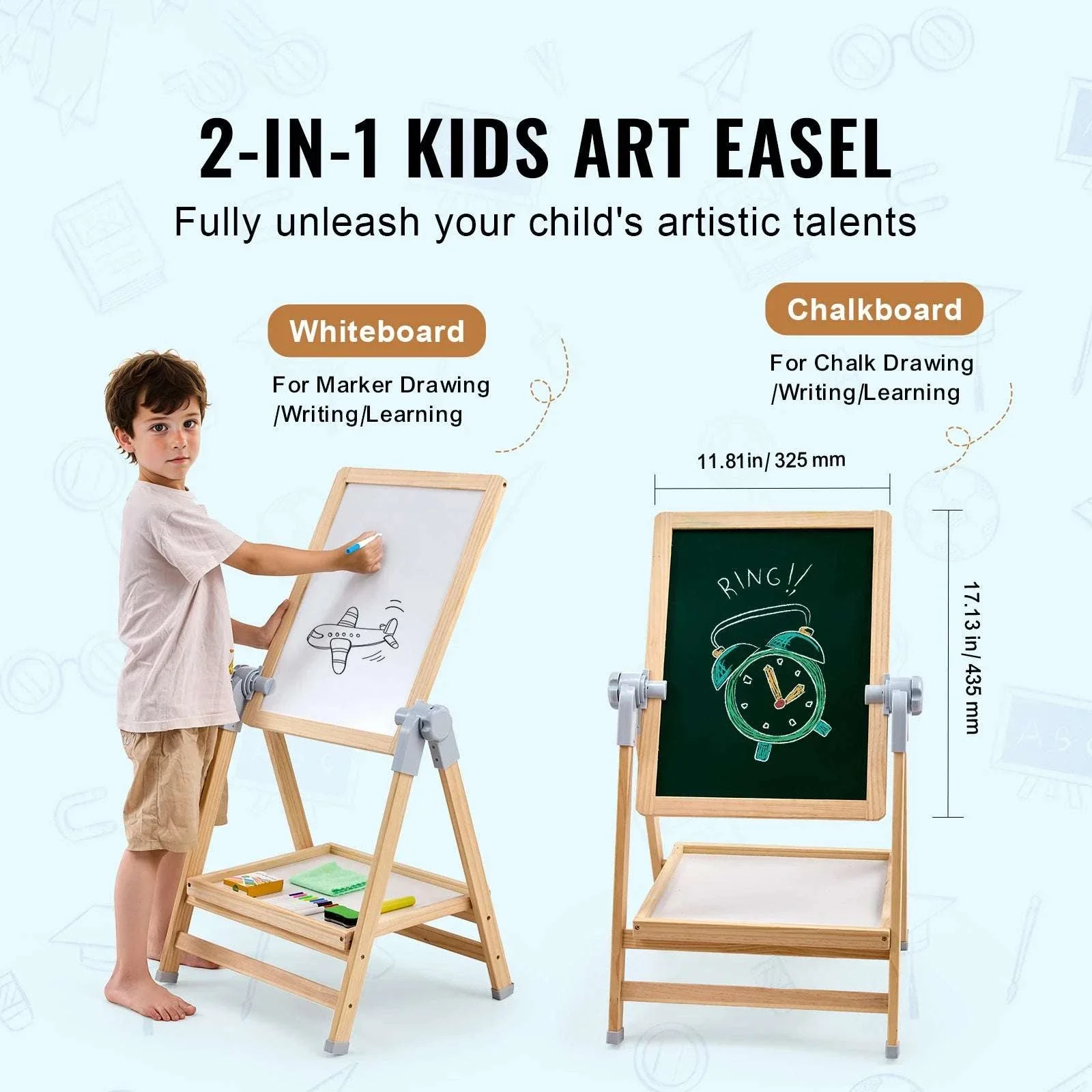 Kids Art Easel with Magnetic Board and Adjustable Height - Image 2