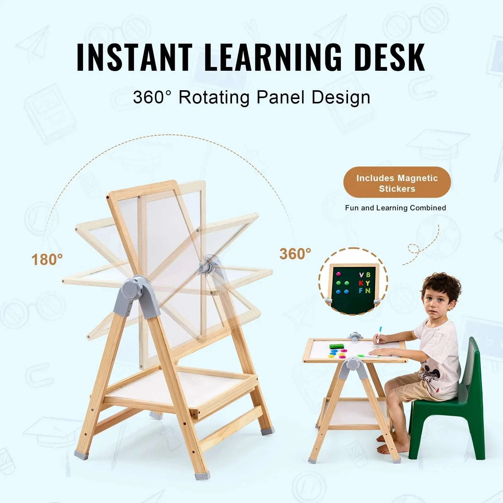 Kids Art Easel with Magnetic Board and Adjustable Height - Image 3