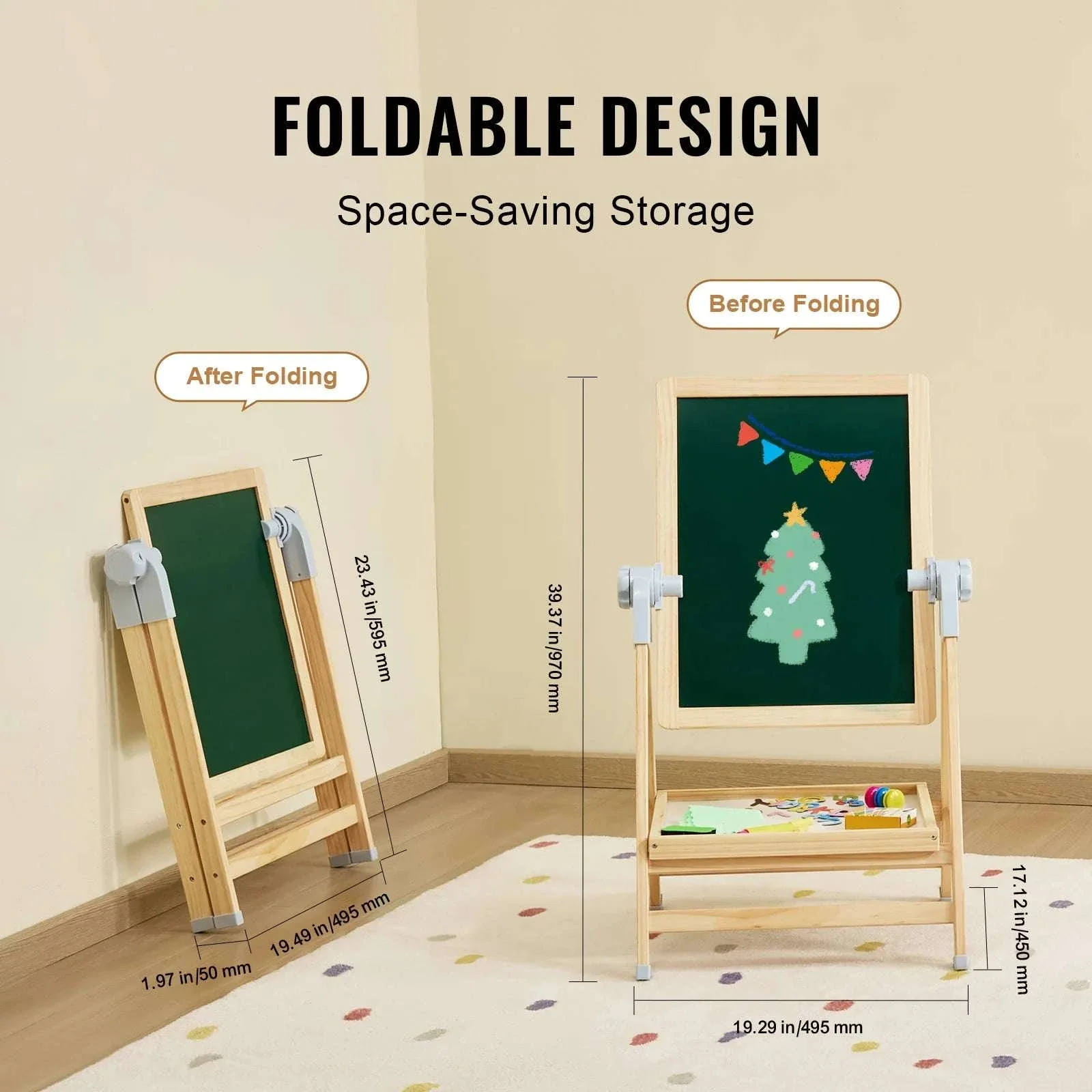 Kids Art Easel with Magnetic Board and Adjustable Height - Image 6
