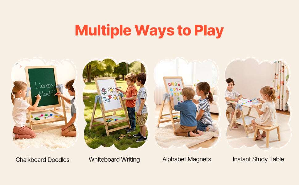 Kids Art Easel with Magnetic Board and Adjustable Height - Image 9
