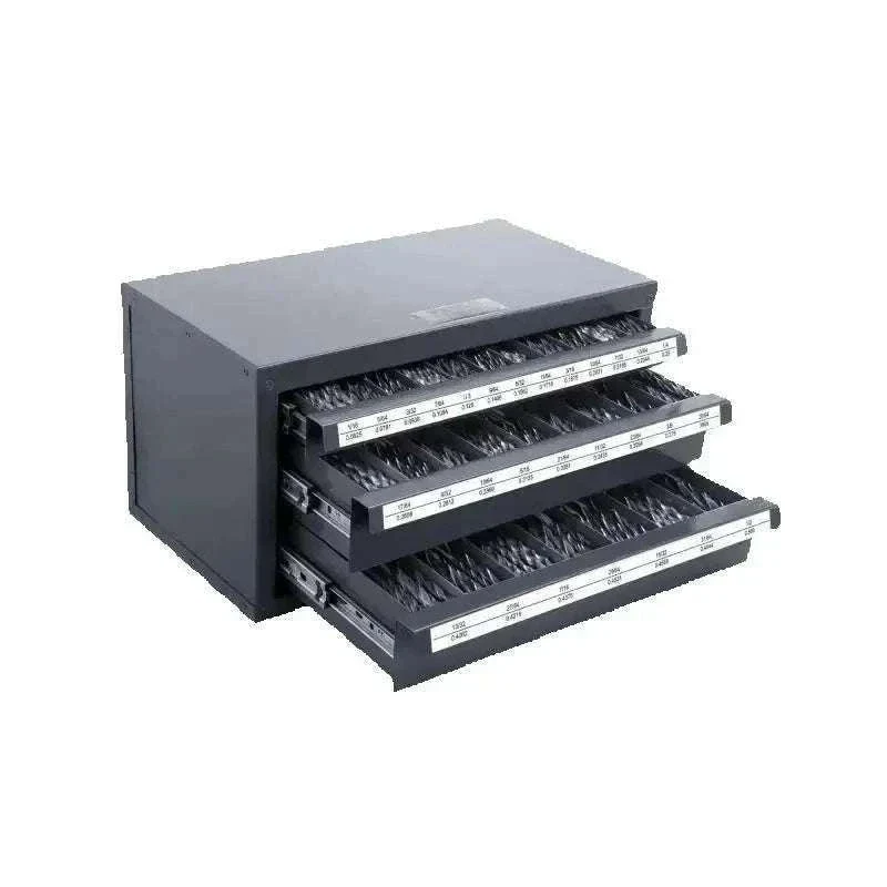 Steel Drill Bit Organizer Cabinet with Drawers and Labeled Slots