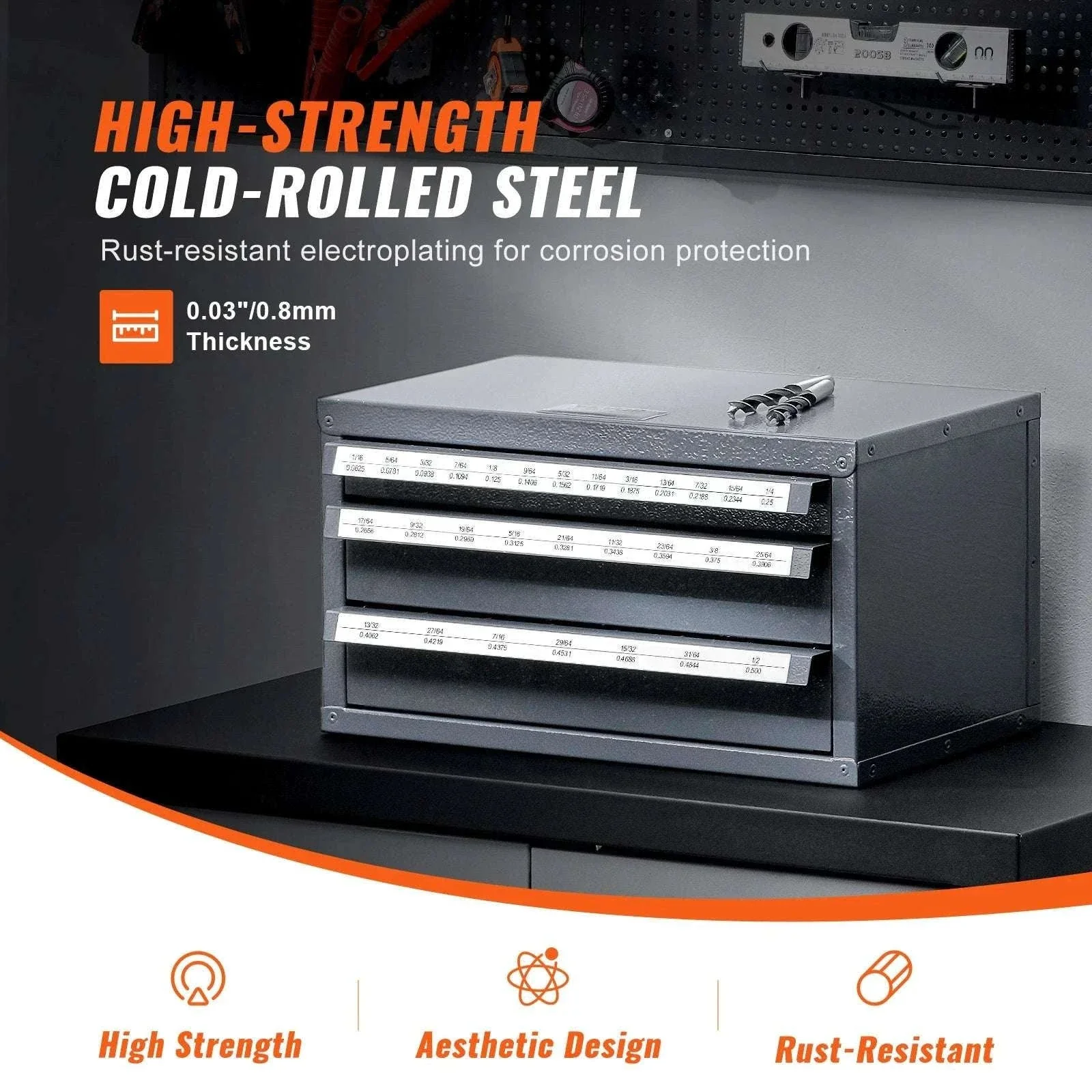Steel Drill Bit Organizer Cabinet with Drawers and Labeled Slots - Image 3