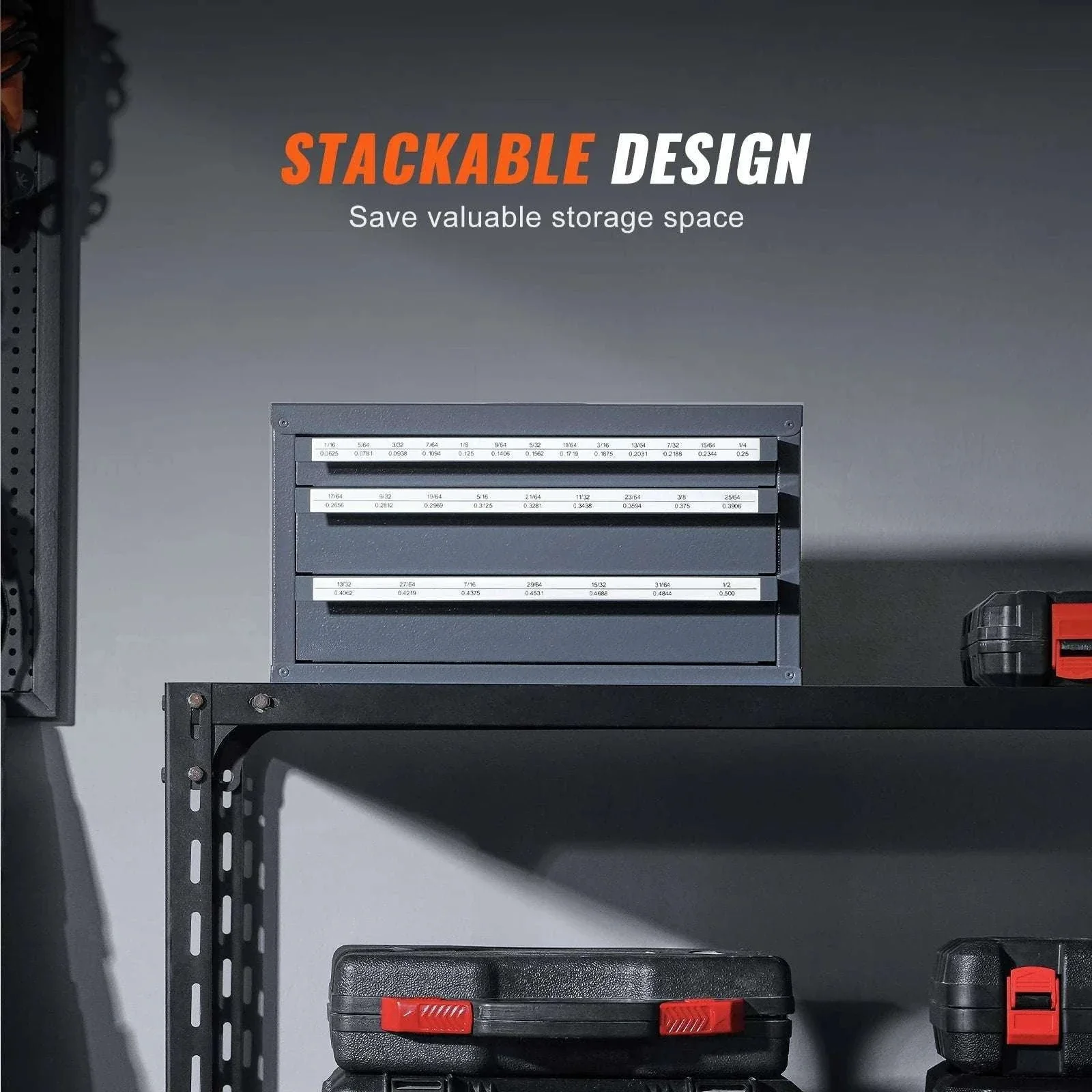 Steel Drill Bit Organizer Cabinet with Drawers and Labeled Slots - Image 6