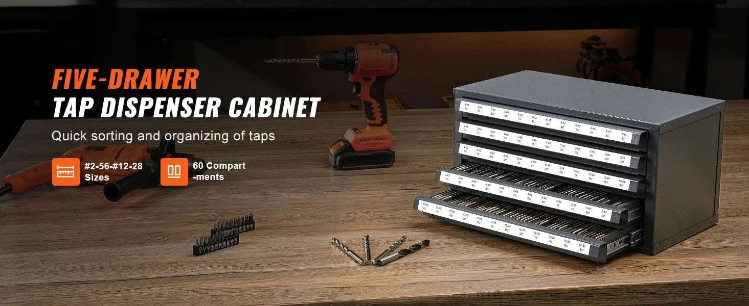 Steel Drill Bit Organizer Cabinet with Drawers and Labeled Slots - Image 8